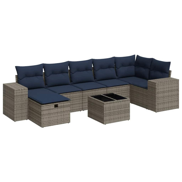 8 pcs conjunto sofás de jardim c/ almofadões vime PE cinzento M 2