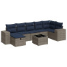8 pcs conjunto sofás de jardim c/ almofadões vime PE cinzento 2