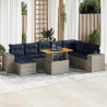 9 pcs conjunto sofás p/ jardim com almofadões vime PE cinzento 1