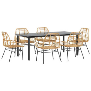 Juego de comedor de jardín 7 pzas ratán PE marrón H