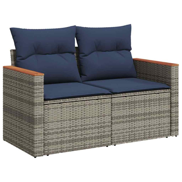 Set de muebles de jardín 6 pzas y cojines ratán sintético gris M 4