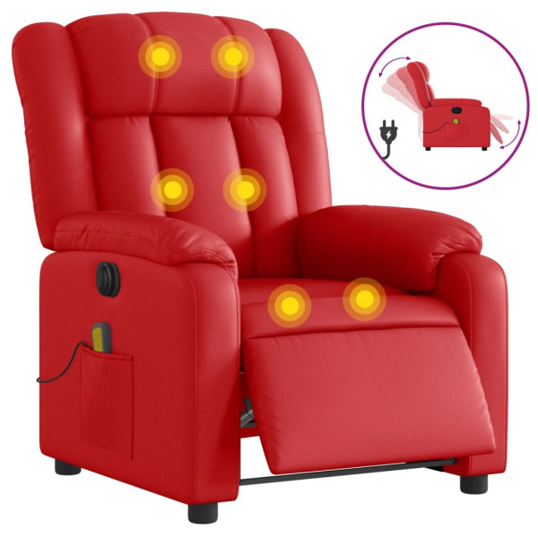 Sillón de masaje reclinable eléctrico de cuero artificial rojo M 2