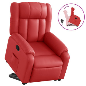 Sillón reclinable elevable cuero artificial rojo H
