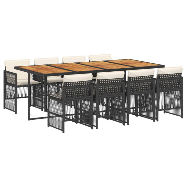 Set de comedor de jardín 9 pzas y cojines ratán sintético negro M 2