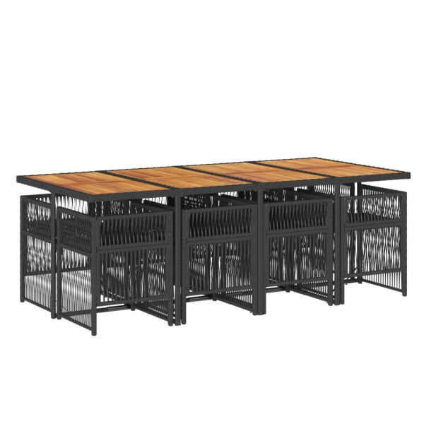 9 pcs conjunto de jantar p/ jardim c/ almofadões vime PE preto M 3