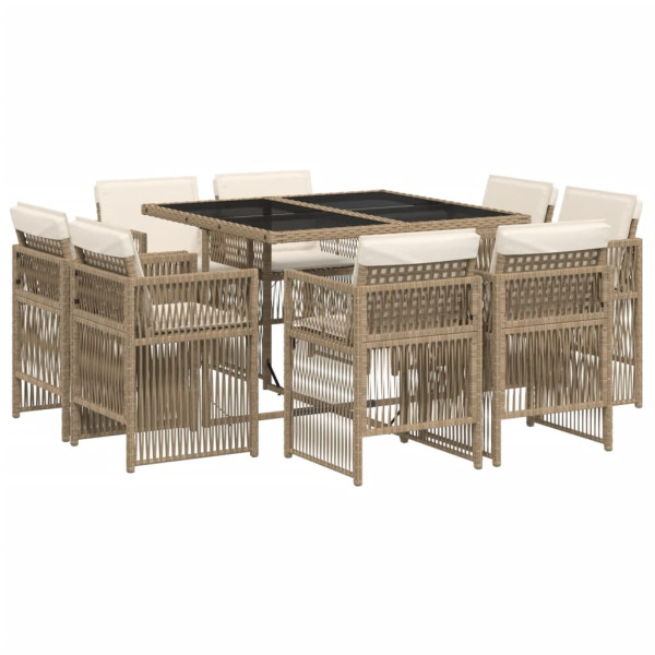 Set comedor de jardín 9 pzas con cojines ratán sintético beige M 2