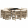 Set comedor de jardín 9 pzas con cojines ratán sintético beige 2