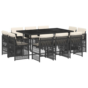 Set de comedor jardín 11 pzas con cojines ratán sintético negro H
