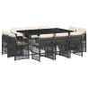 Set de comedor jardín 11 pzas con cojines ratán sintético negro 2