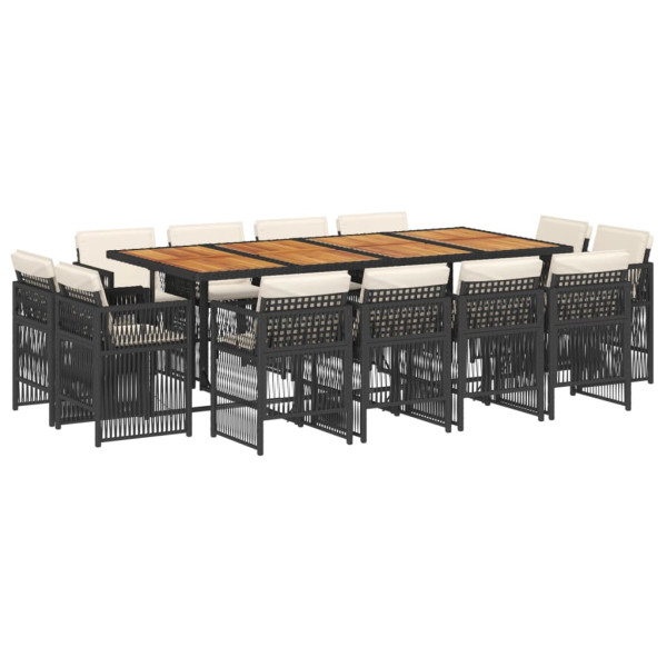 13 pcs conjunto de jantar p/jardim com almofadões vime PE preto M 2