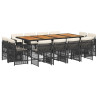 Set comedor de jardín con cojines 13 pzas ratán sintético negro 2