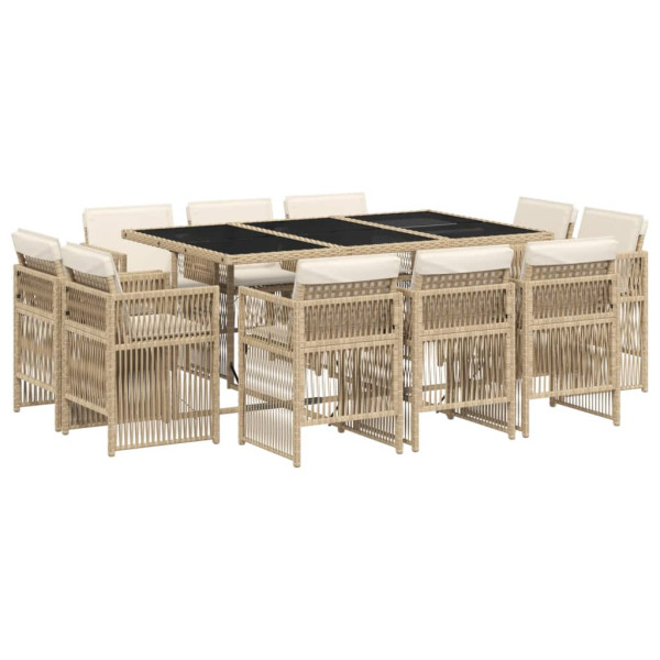 11 pcs conjunto de jantar p/ jardim com almofadões vime PE bege M 2