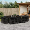 Set comedor de jardín con cojines 15 pzas ratán sintético negro 1