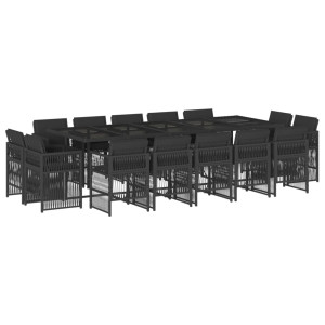 Set comedor de jardín con cojines 15 pzas ratán sintético negro H