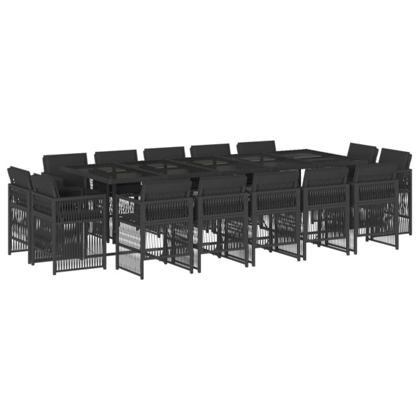 Set comedor de jardín con cojines 15 pzas ratán sintético negro M 2