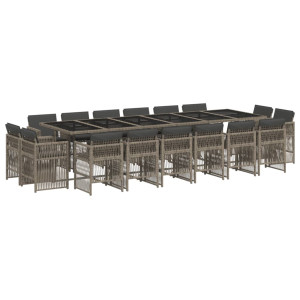 17 pcs conj. de jantar p/ jardim c/ almofadões vime PE cinzento H