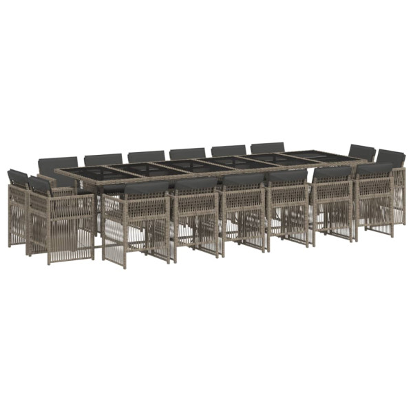 Set comedor de jardín 17 pzas y cojines ratán sintético gris M 2