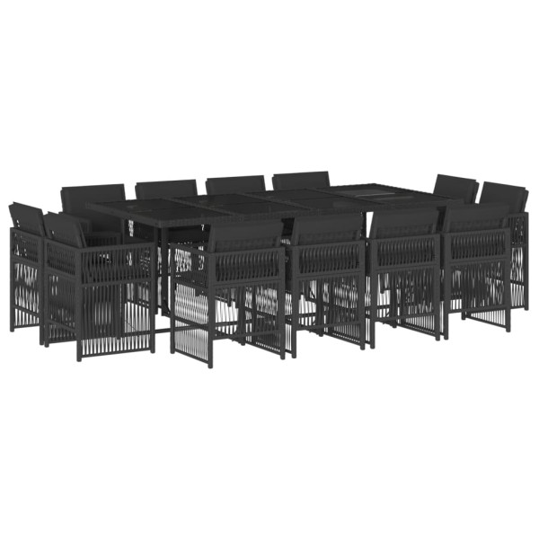 13 pcs conjunto de jantar p/jardim com almofadões vime PE preto M 2