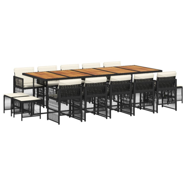 Set comedor de jardín con cojines 15 pzas ratán sintético negro M 2