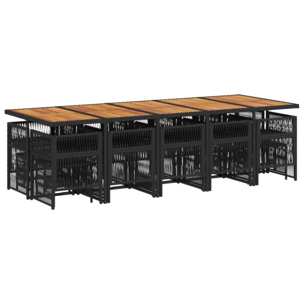 15 pcs conjunto de jantar p/jardim com almofadões vime PE preto M 3