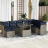 9 pcs conjunto sofás jardim almofadões vime PE/acácia cinzento 1