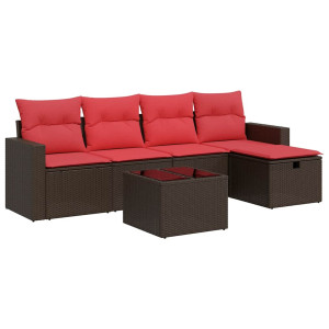 Set sofás de jardín 6 piezas y cojines ratán sintético marrón H