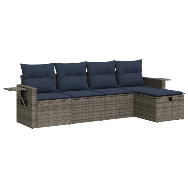 5 pcs conjunto sofás de jardim c/ almofadões vime PE cinzento M 2