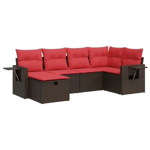 6 pcs conjunto de sofás jardim c/ almofadões vime PE castanho H