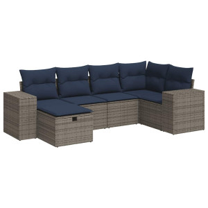 Set de muebles de jardín 6 pzas y cojines ratán sintético gris H