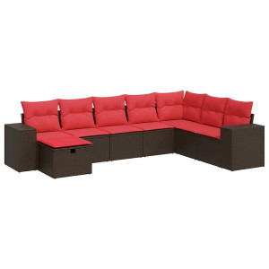 Set sofás de jardín 8 piezas y cojines ratán sintético marrón H