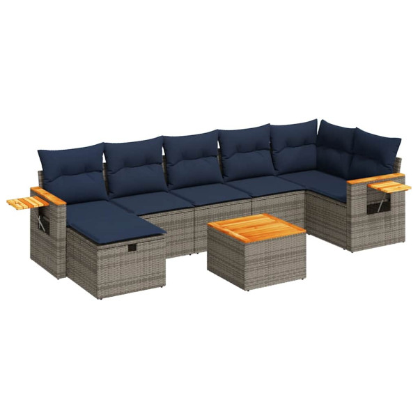 Set de sofás de jardín y cojines 8 piezas ratán sintético gris M 2