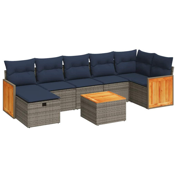 8 pcs conjunto sofás de jardim c/ almofadões vime PE cinzento M 2