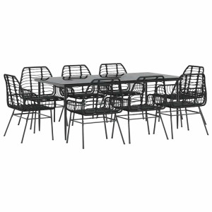 Conjunto de jantar jardim 9 peças vidro vime PE preto H
