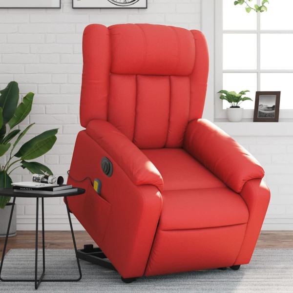 Sillón de majaje elevable eléctrico cuero artificial rojo D