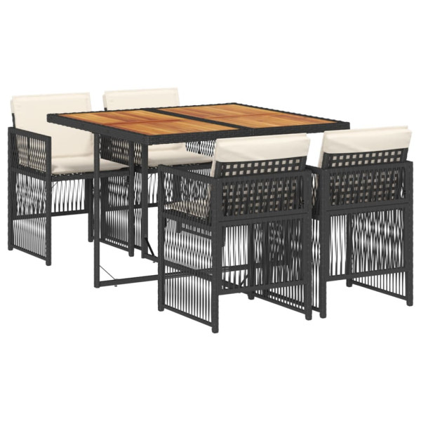 5 pcs conjunto de jantar p/ jardim c/ almofadões vime PE preto M 2