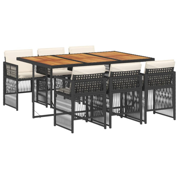 7 pcs conjunto de jantar p/ jardim c/ almofadões vime PE preto D