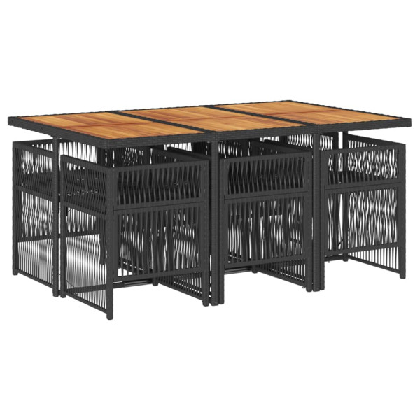 Set de comedor de jardín 7 pzas y cojines ratán sintético negro M 2