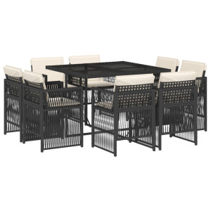 Set de comedor de jardín 9 pzas y cojines ratán sintético negro H
