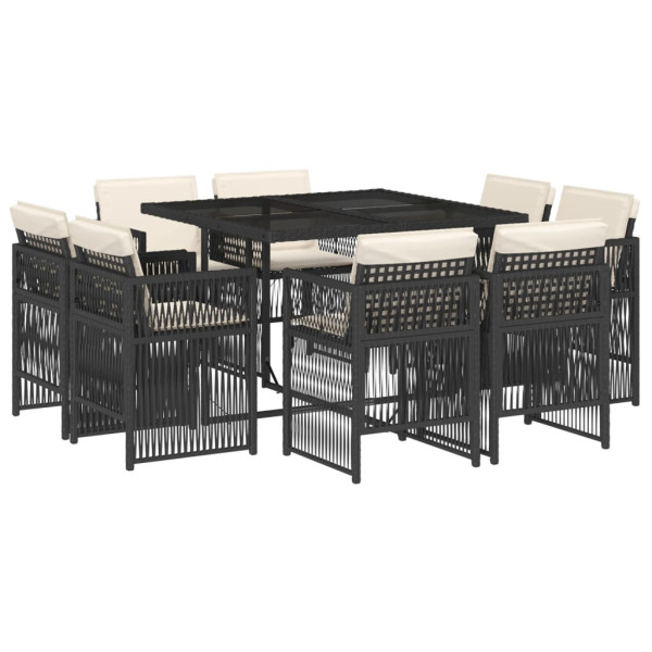 Set de comedor de jardín 9 pzas y cojines ratán sintético negro M 2