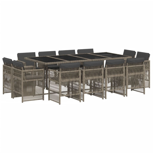 Set comedor de jardín con cojines 13 pzas ratán sintético gris M 2