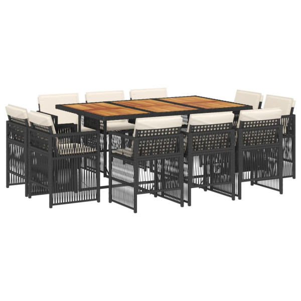 11 pcs conjunto de jantar p/ jardim c/ almofadões vime PE preto M 2