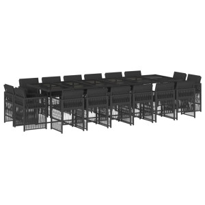 17 pcs conjunto de jantar p/ jardim c/ almofadões vime PE preto H