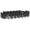 17 pcs conjunto de jantar p/ jardim c/ almofadões vime PE preto 2