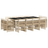 Set comedor de jardín con cojines 13 pzas ratán sintético beige 2