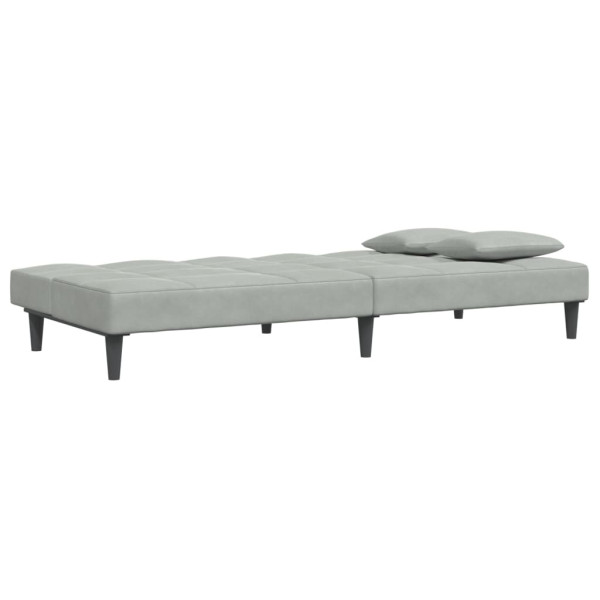 Sofá-cama 2 lugares c/ apoio de pés veludo cinza-claro M 5