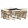 Set comedor de jardín 9 pzas con cojines ratán sintético beige 2