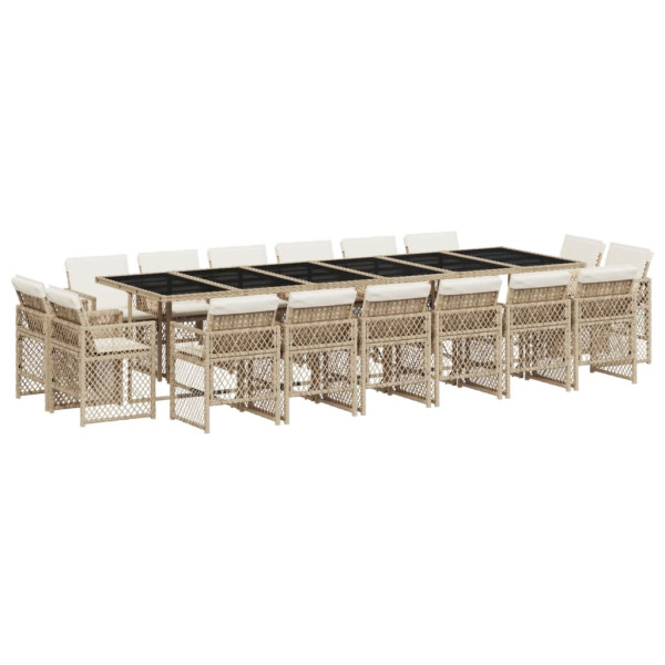 Set comedor de jardín 17 pzas con cojines ratán sintético beige M 2