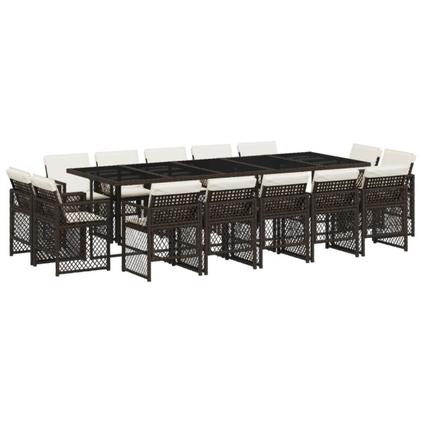 15 pcs conjunto jantar p/ jardim c/ almofadões vime PE castanho M 2