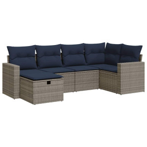 6 pcs conjunto sofás de jardim com almofadões vime cinzento H