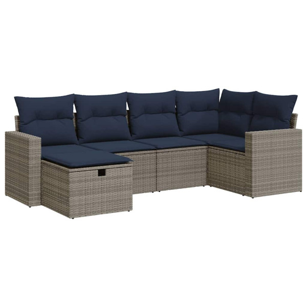 Set de muebles de jardín 6 pzas y cojines ratán sintético gris M 2